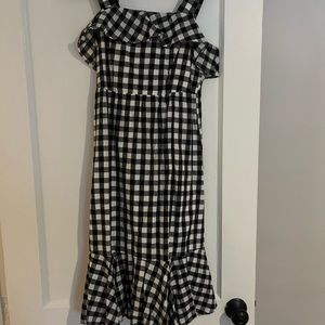 J crew black gingham midi dress